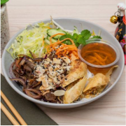 Crispy Pork Belly &amp; 2 Spring Rolls Vermicelli Noodle Salad Bowl 